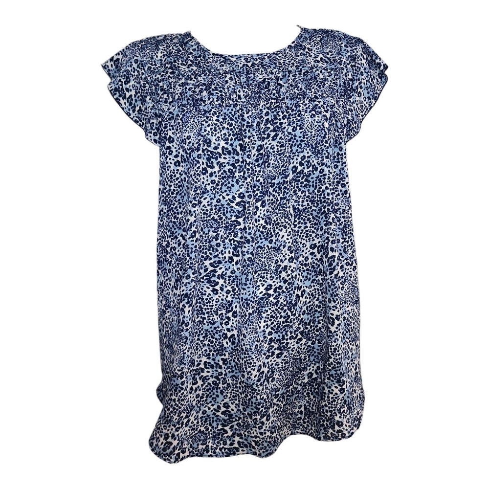 Zac & Rachel Top Womens Size L Large Blue Animal Print Pleated‎ Office Business